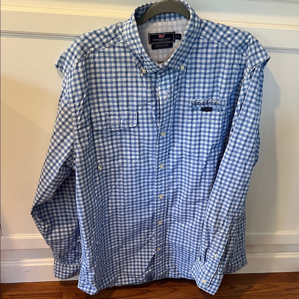 Vineyard Vines Men's Blue Gingham Button-Down Harbor Shirt